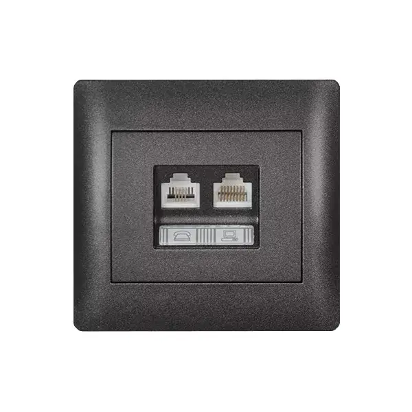 RHYME ZÁSUVKA TELEFÓN RJ11+PC RJ45 CAT5E GRAFIT Kedvezmény