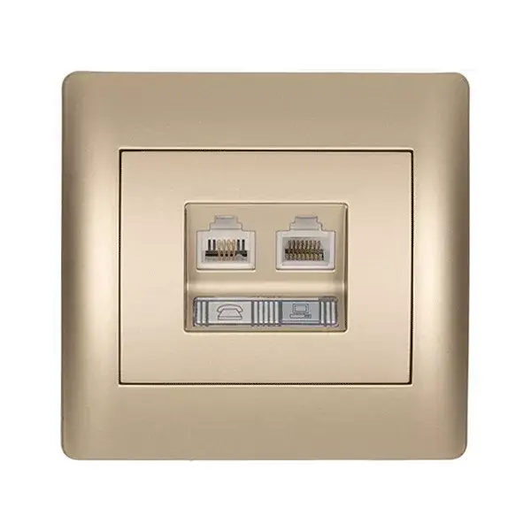 Különleges ajánlat RHYME ZÁSUVKA TELEFÓN RJ11+PC RJ45 CAT5E ŠAMPANSKÁ