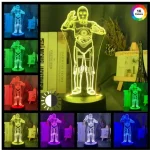 Olcsóbb 3D HATÁSÚ ÉJSZAKAI TÖBBSZÍNŰ LED LÁMPA STAR WARS CP3 ROBOT