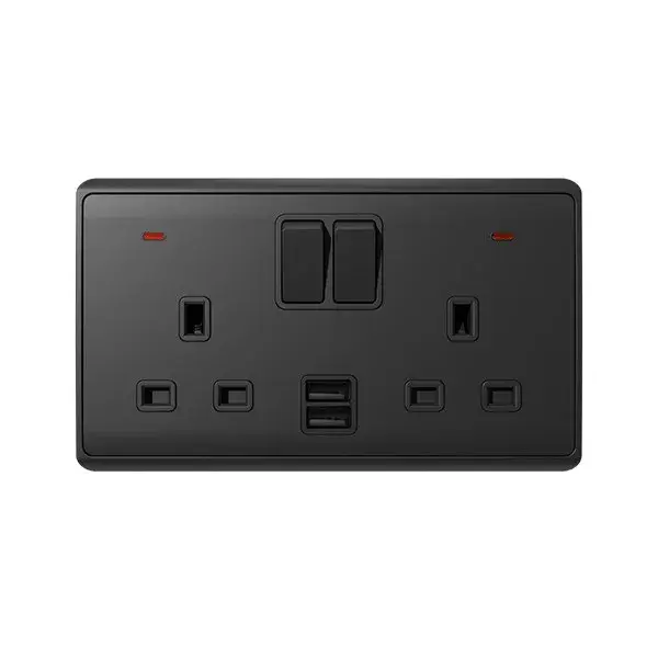 Ajánlat LONDON DOUBLE SOCKET 2P BUTTON SWITCH NEON+USB AN