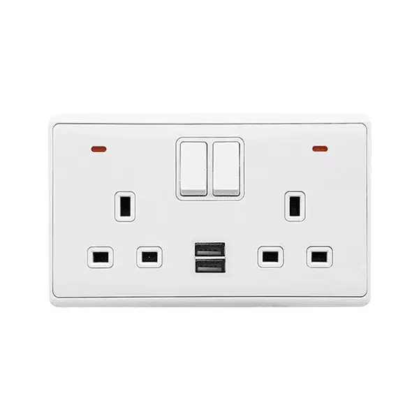 Árengedmény LONDON DOUBLE SOCKET 2P BUTTON SWITCH NEON+USB WH