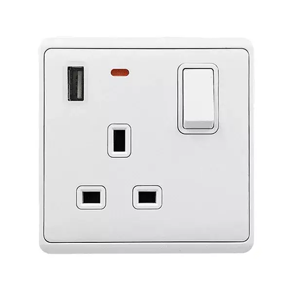 Ne maradj le LONDON SINGLE SOCKET 2P BUTTON SWITCH NEON+USB WH