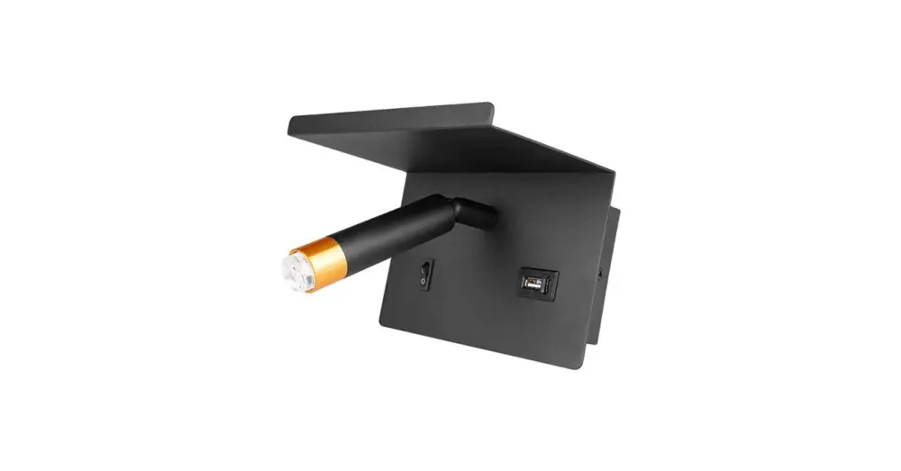 Népszerű Piero G9 olvasó fali lámpa, USB polc, fekete + arany