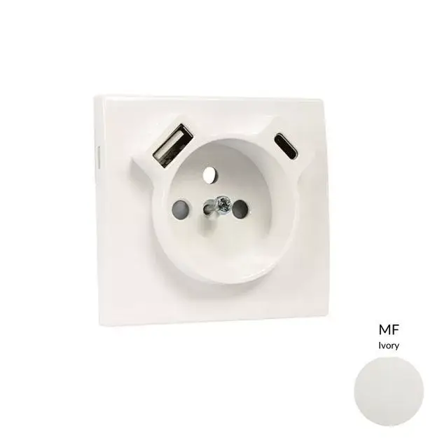 Vásárlói kedvenc 50650_TMF Fedlap Francia dugalj + USB-A + USB-C aljzathoz, elefántcsont
