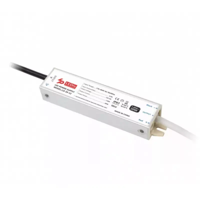 LED tápegység , 12 Volt , 20 Watt , 1.66A , slim , kültéri , vízálló , IP67 , 3+2 év garancia , LEDis , LD-20-12 Legnépszerűbb