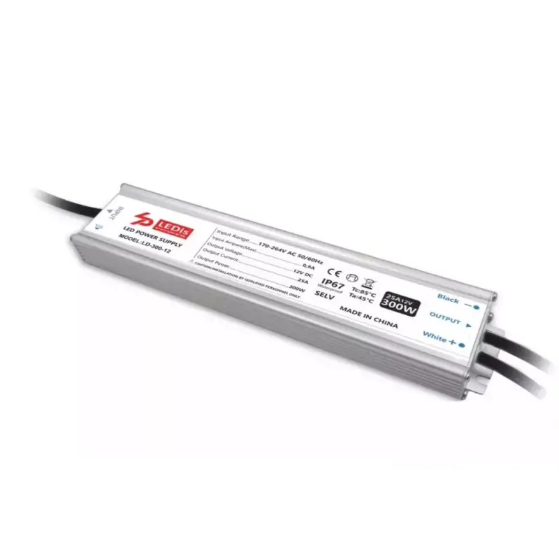 Akciós ár LED tápegység , 24 Volt , 300 Watt , 12.5A , slim , kültéri , vízálló , IP67 , 3+2 év garancia , LEDis , LD-300-24