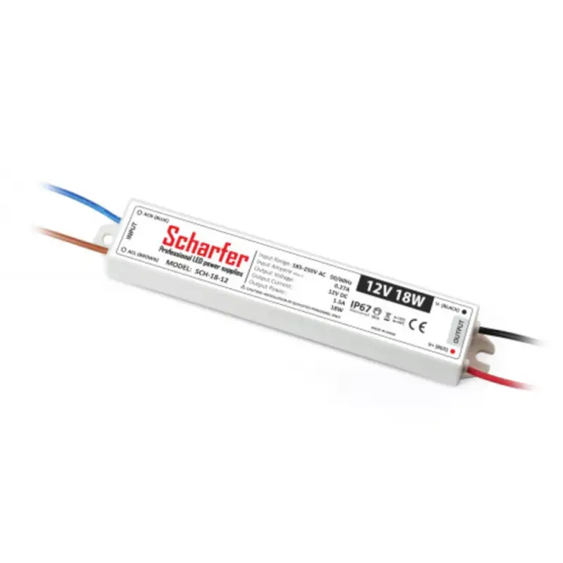 LED tápegység , 12 Volt , 18 Watt , 1,5A , kültéri , vízálló , IP67 , Scharfer , 7 év garancia Kiárusítás