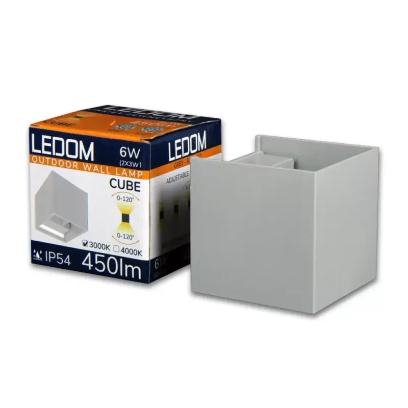 LEDOM Kültéri fali lámpatest LED 2x3W 4000K IP54 szürke CUBE, 6W, természetes fehér, CRI≥80, LED line, LL-478191 Újdonság