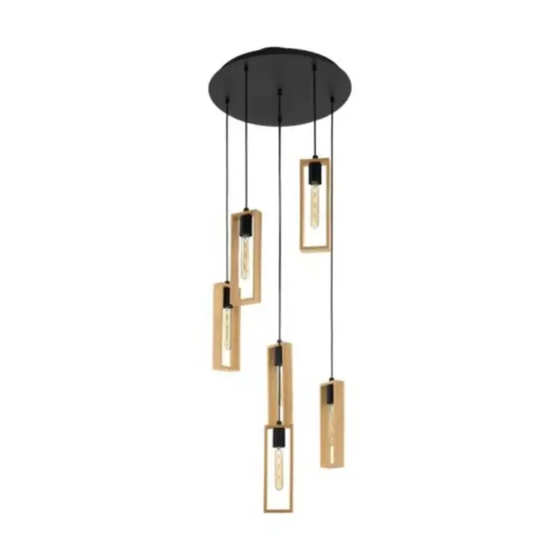 Árengedmény LED lámpatest függeszték , mennyezeti , 6 x E27 , fa , fekete , EGLO , LITTLETON , 49549