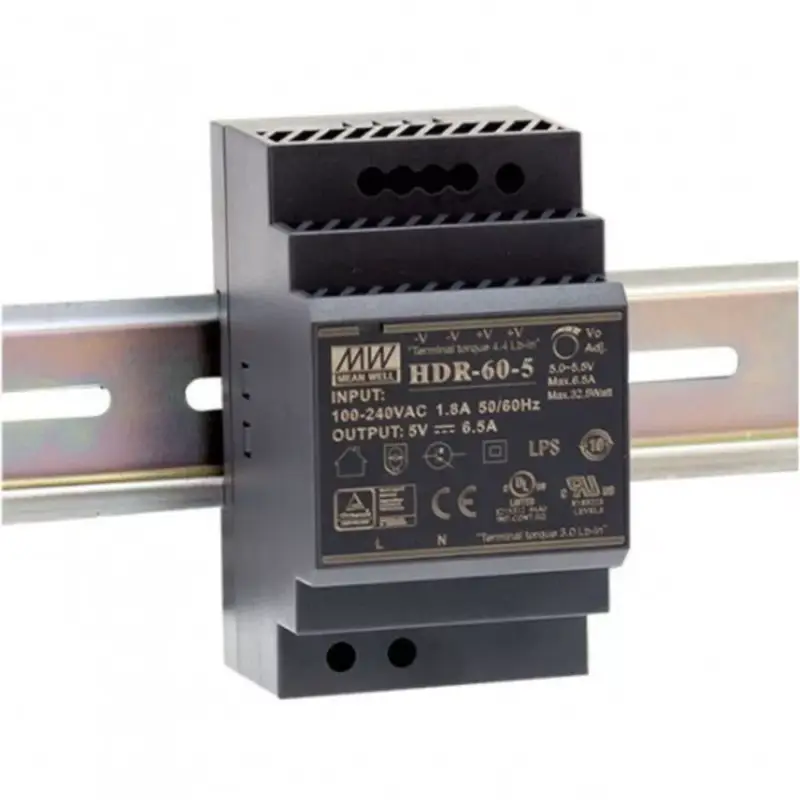 LED tápegység , Mean Well , HDR-60-24 , 24 Volt , 60 Watt , DIN sínre szerelhető , ipari Olcsó