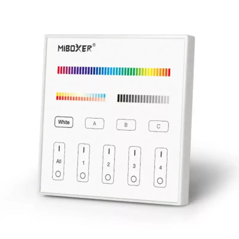Biztonságos fizetés Vezeték nélküli , hálózati , 4 zónás , fali , érintős , vezérlőpult, RGB + CCT , DALI vezérlés , Miboxer (Mi-Light) , DP3S