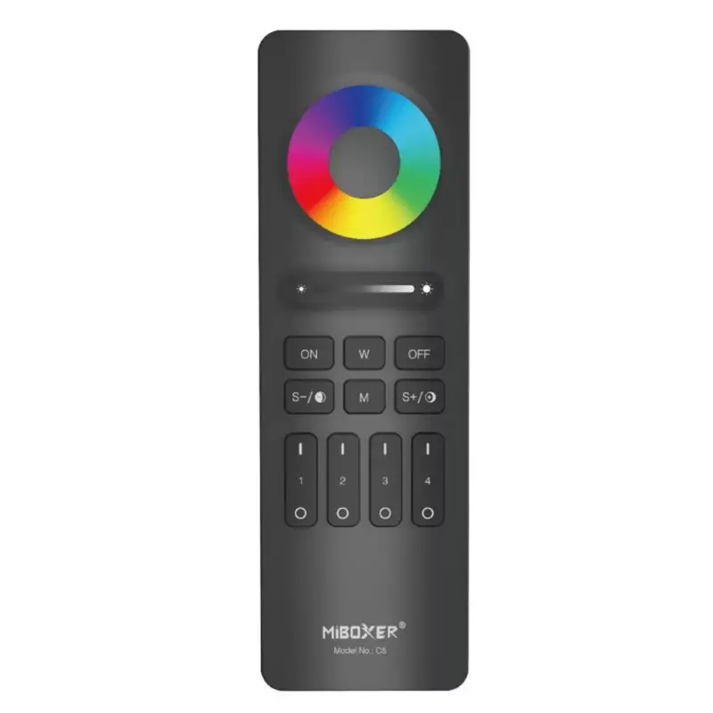 Szuper akció Elemes távirányító , mágneses , 2.4GHz , 4 zónás , CCT, dimmelhető , RGB , fekete , Miboxer (Mi-Light) , C5