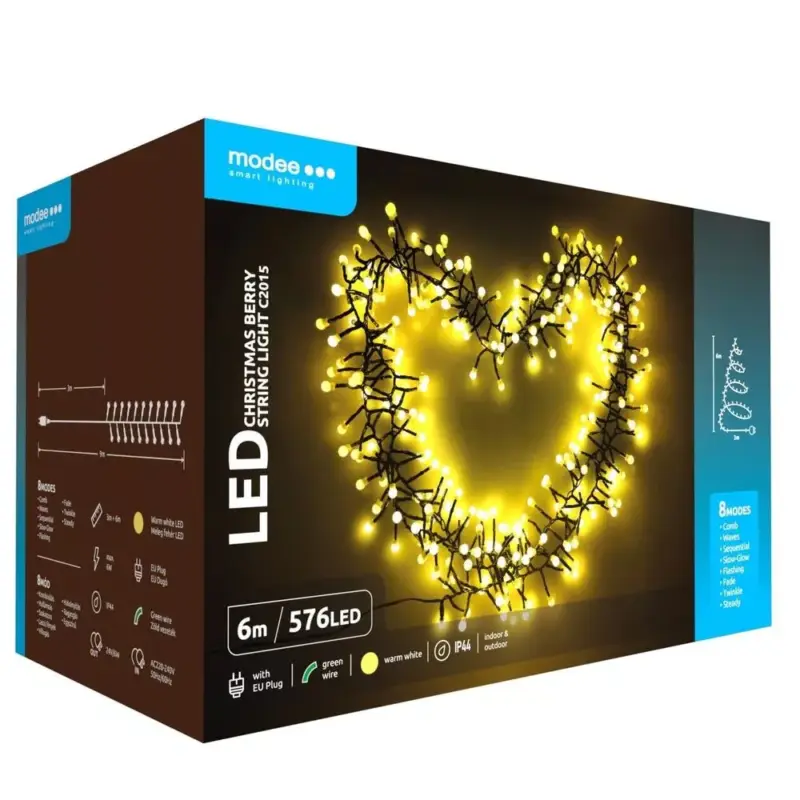 Vedd meg online Modee Karácsonyi LED Füzér Berry Plastic Adapteres C2015 (576LED/6m) warm