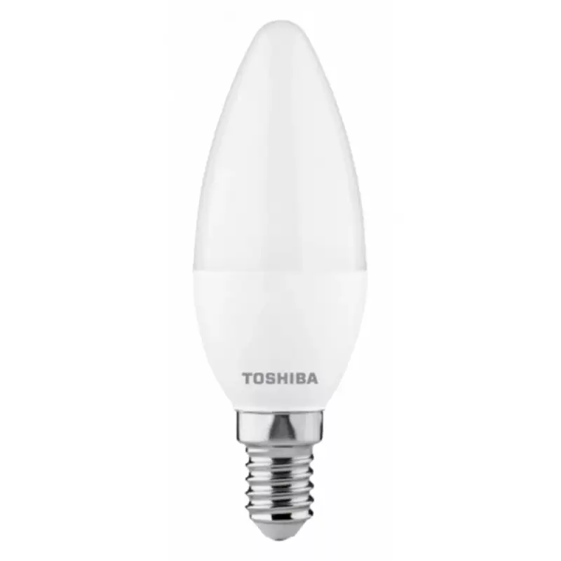 Alacsony ár LED lámpa , égő , gyertya , E14 foglalat , 4.7 Watt , 220° , hideg fehér ,TOSHIBA , 5 év garancia