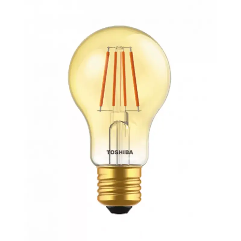 Prémium LED lámpa , égő , izzószálás hatás , filament , E27 foglalat , 4.5 Watt , meleg fehér , borostyán sárga , TOSHIBA , 5 év garancia