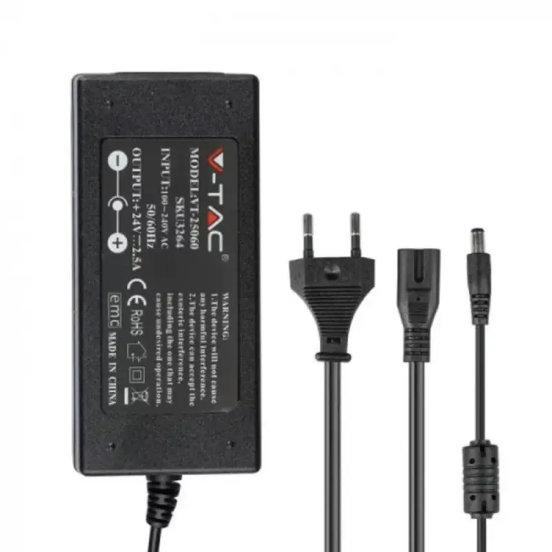 LED tápegység , 24 Volt , 60 Watt , 2.5A , dugvillás , IP44 , V-TAC Outlet