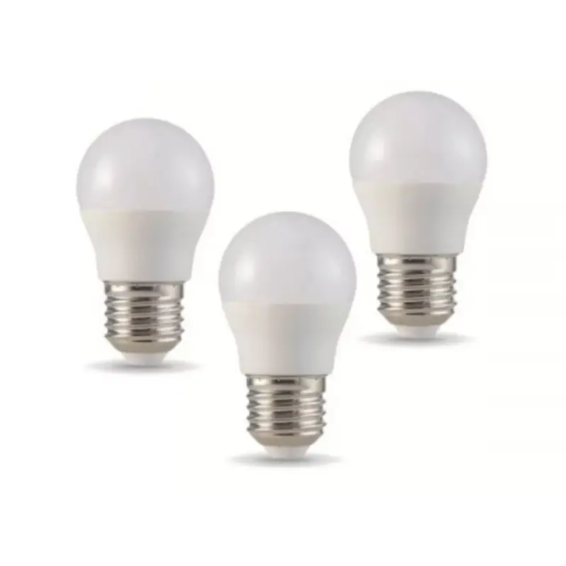 Azonnali szállítás LED lámpa , égő , kis gömb , E27 foglalat , 4.5 Watt , meleg fehér , 3 darabos csomag