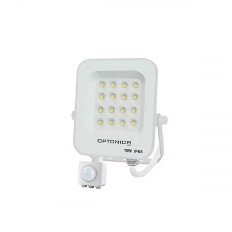 Expressz szállítás LED reflektor , 10 Watt , Ultra Slim , SMD , mozgásérzékelős , meleg fehér , fehér ház , IP65 , Optonica