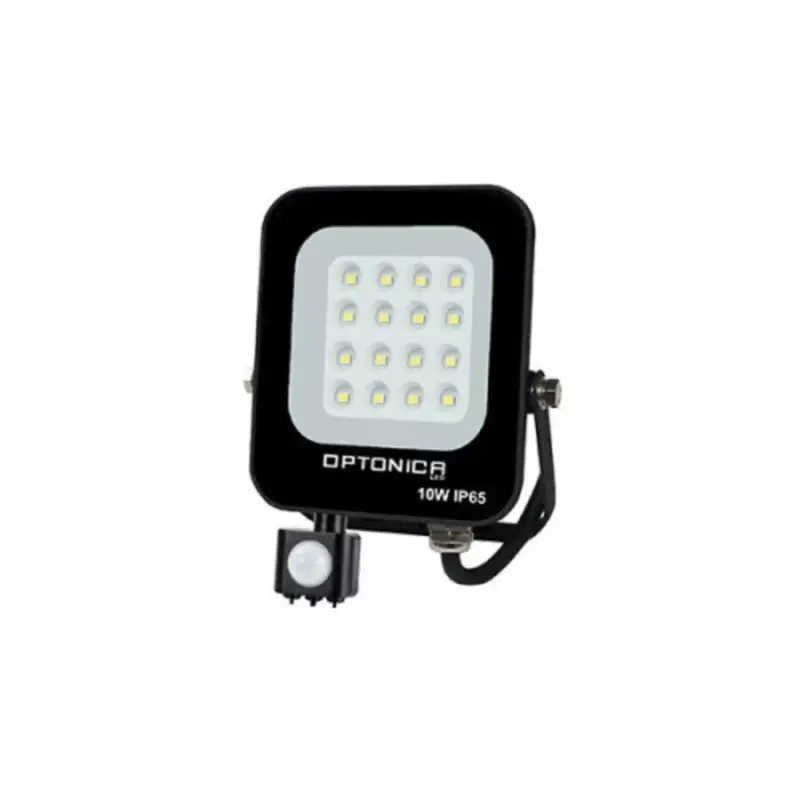 Alacsony ár LED reflektor , 10 Watt , Ultra Slim , SMD , mozgásérzékelős , hideg fehér , fekete ház , IP65 , Optonica