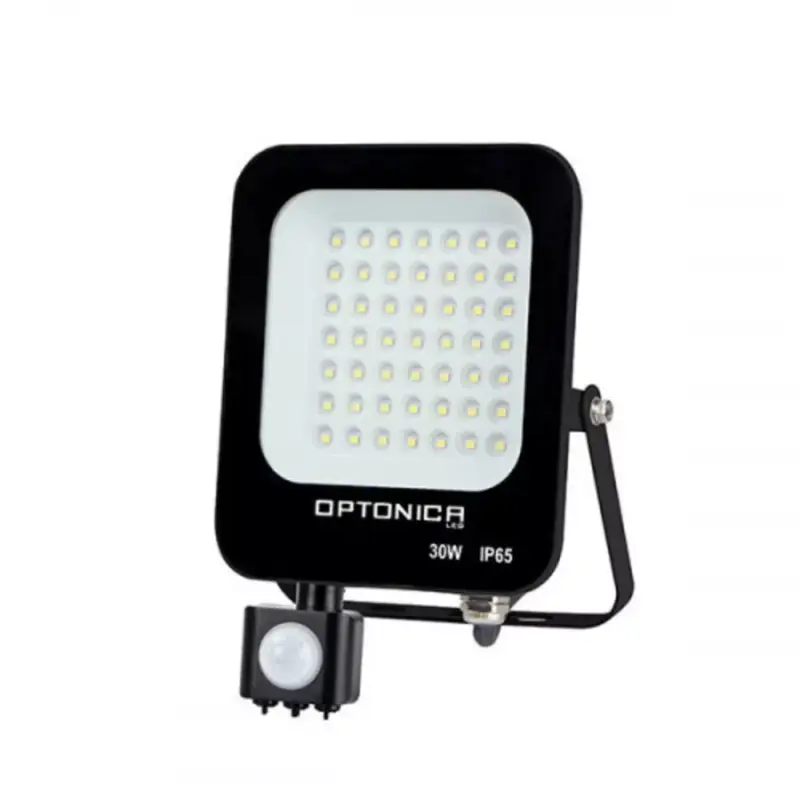 Bestseller LED reflektor , 30 Watt , Ultra Slim , SMD , mozgásérzékelős , meleg fehér , fekete ház , IP65 , Optonica