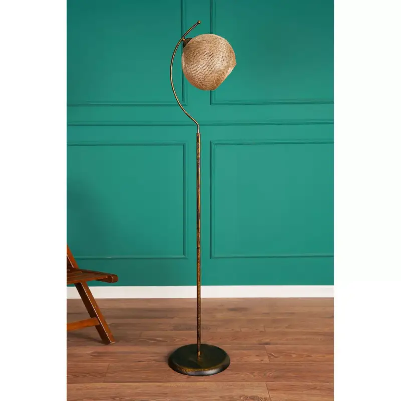 Opviq, 390FLH1140, Elegáns állólámpa fém házzal és juta sapkával, 165 cm magas, arany és fekete | CE tanúsítvánnyal rendelkező, E27-es aljzat, tökéletes a Bohemian & Glam dekorációhoz Népszerű