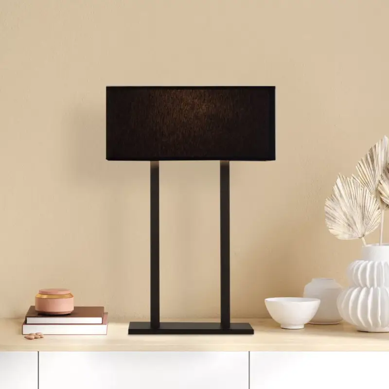 Outlet Modern fekete asztali lámpa, fém ház, 35 x 15 cm, magasság: 52 cm | E27 Aljzat, Max 40W, 200 cm Kábel | Stílusos ipari és skandináv dizájn otthoni, szállodai és irodai terekhez