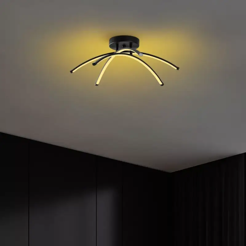 Vásárlói kedvenc Elegáns fekete csillár, fém test, 57 x 20 x 57 cm | SMD LED 28W 3000K | Stílusos világítás a modern lakberendezéshez, IP20 besorolású, tökéletes nappaliba és étkezőbe