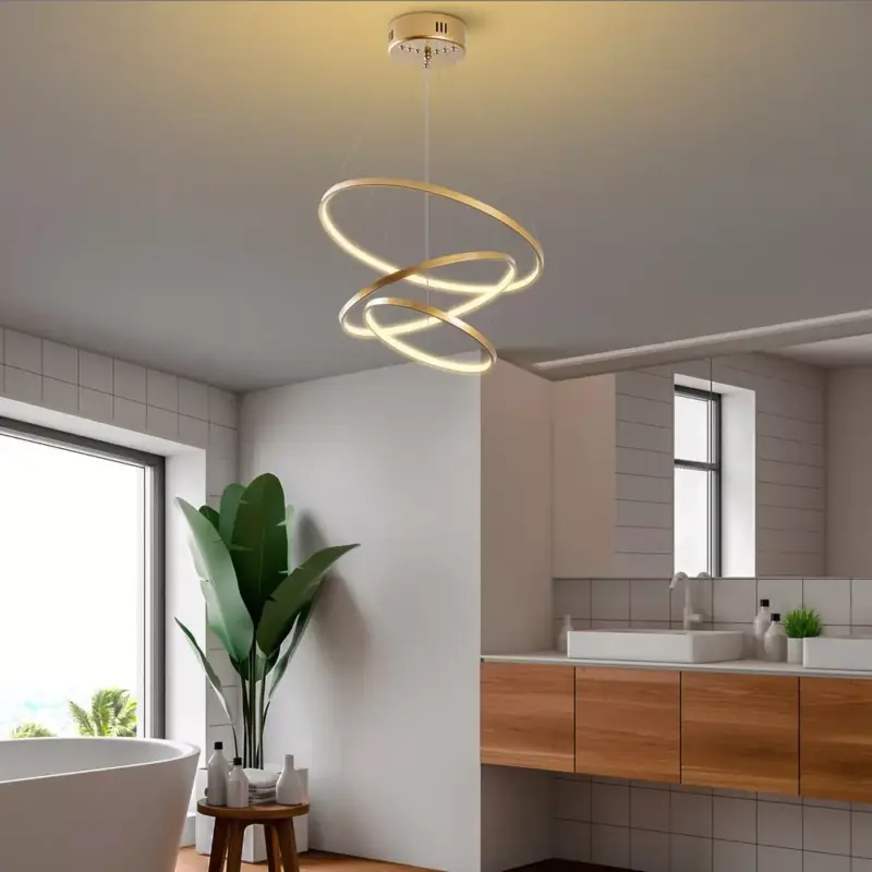 Azonnali szállítás Elegáns arany csillár, fém test, 50 cm szélesség x 80 cm magasság x 50 cm mélység | SMD LED 28W 3000K | Stílusos világítótest a modern lakberendezéshez, IP20 besorolású, tökéletes nappaliba és étkezőbe