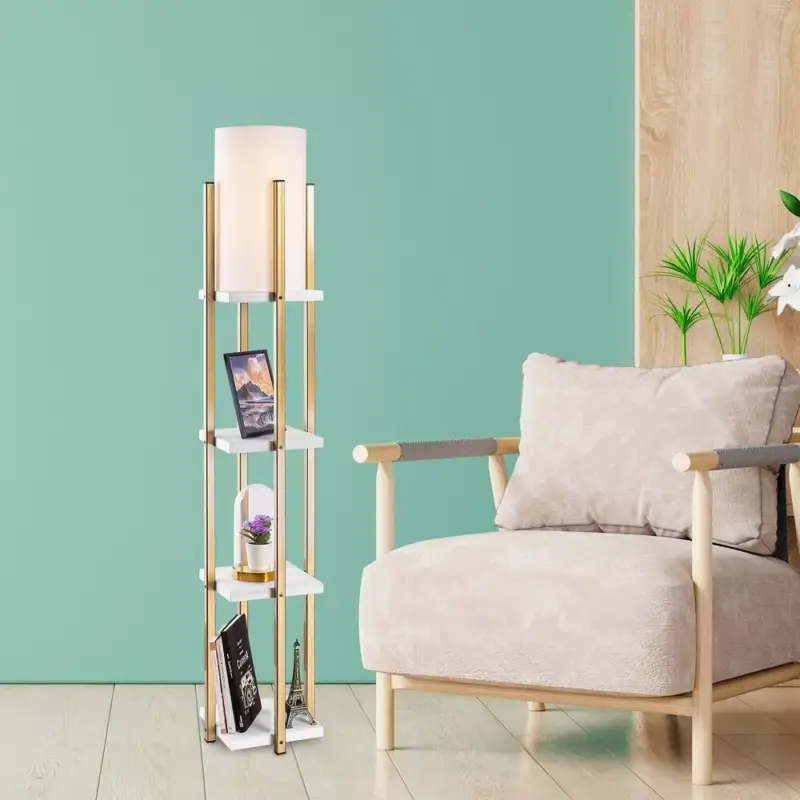 Elegáns skandináv állólámpa, fehér és arany, 130 cm magasság | Fém ház, 20 cm sapka átmérő, 1 x E27 aljzat, Max 40W, dupla szigetelésű kábel (400 cm) | Stílusos világítás a modern lakberendezéshez Exkluzív ajánlat