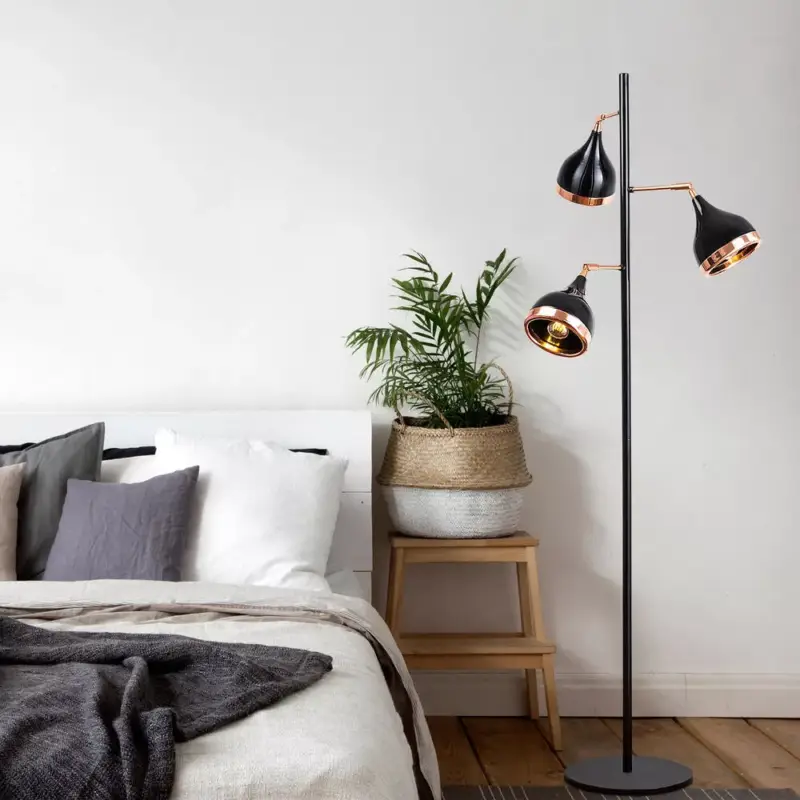 Opviq, 892OPV1147, Skandináv állólámpa, fekete és réz, 163 cm magasság, 52 cm átmérő | Fém ház, 3 x E27 aljzat, 200 cm Kábel | Stílusos és funkcionális világítás modern terekbe Gyors szállítás