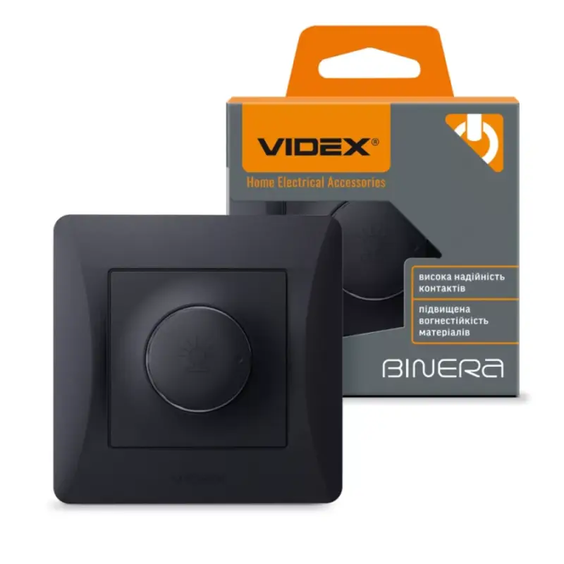Fali kapcsoló , dimmer , sülyesztett , 230V AC , 15-600 Watt , fekete , VIDEX , BINERA Végkiárusítás