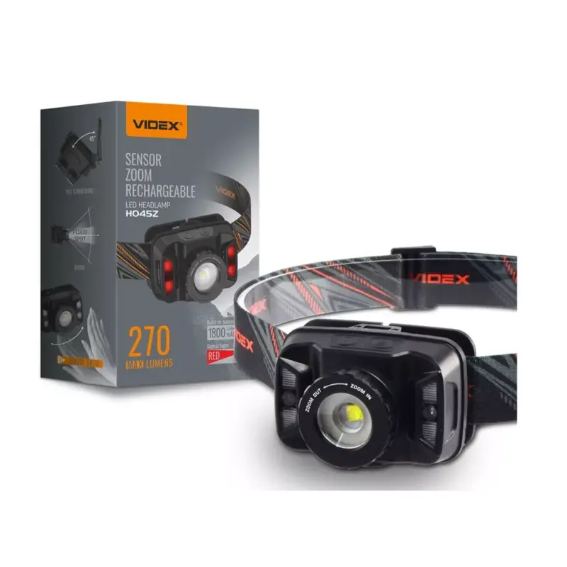 Led fejlámpa , tölthető , dimmelhető , mozgásérzékelős , billenthető , fókuszálható , 5 világítási mód , természetes fehér , USB , IP65 , VIDEX Expressz szállítás