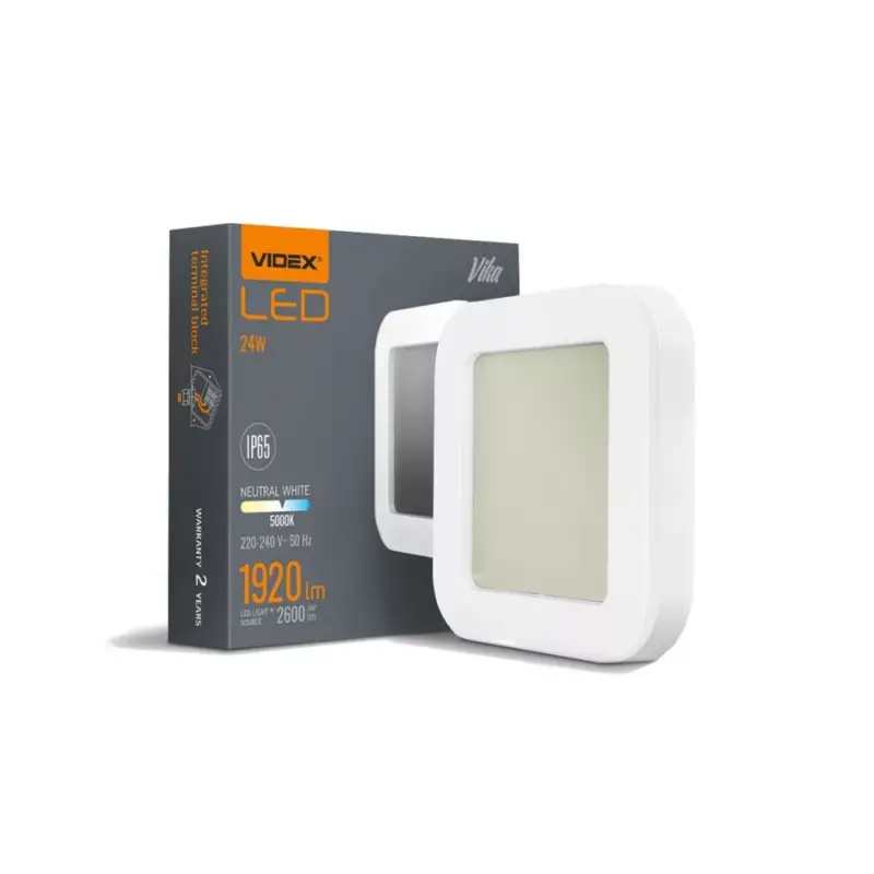 Utolsó esély Videx Vika 24 W-os 320x320mm négyzet alakú fehér mennyezeti lámpa IP65-ös védettségű