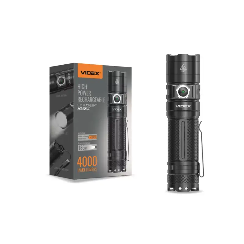 Led zseblámpa , dimmelhető , 6 világítási mód , hideg fehér , 4000 lumen , USB , IP68 , VIDEX Biztonságos fizetés