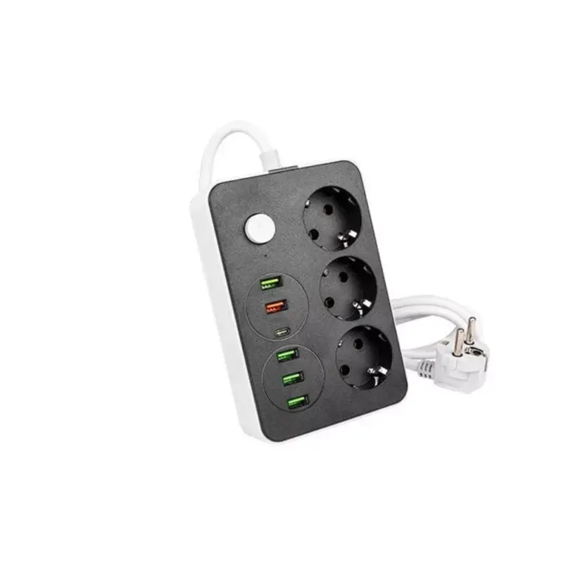3-as elosztó , dugaljzat , hosszabbító , kapcsolós ,2m-es kábellel , 5 x USB , 1 x USB C , fekete , fehér , Remo Kedvezmény