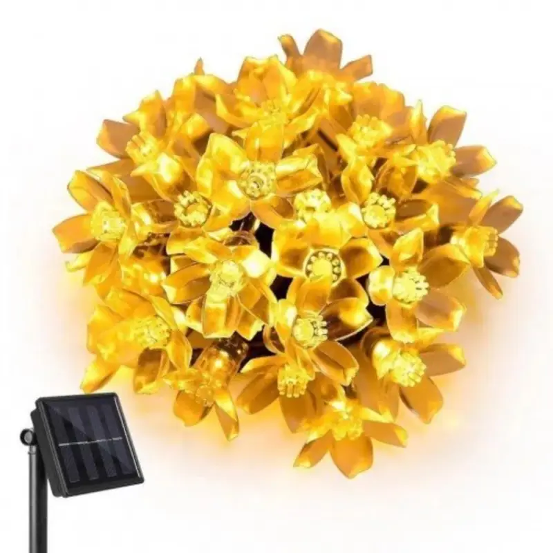 Azonnal elérhető Led fényfüzér , kültéri , napelemes , cseresznyevirág , 50 db , 5 m , meleg fehér