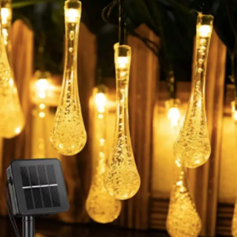 Led fényfüzér , kültéri , napelemes , vízcsepp alakú , 30 db , 2 m , meleg fehér , 8 programos , IP44 Korlátozott ajánlat