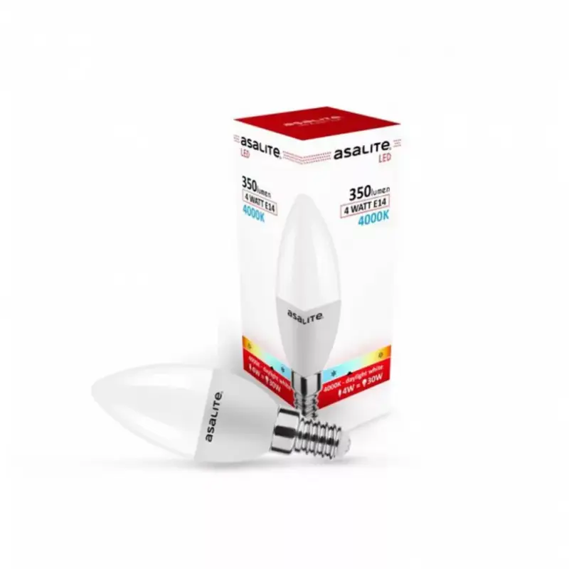 Prémium Asalite LED Izzó C37 gyertya E14 4W 4000K (350 lumen)