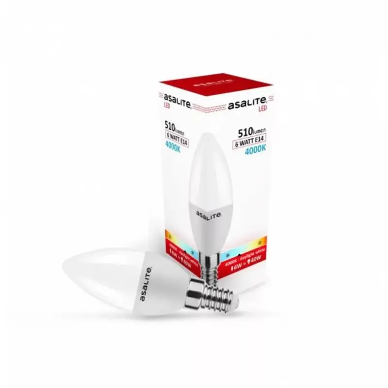 Asalite LED Izzó C37 gyertya E14 6W 4000K (510 lumen) Olcsóbb