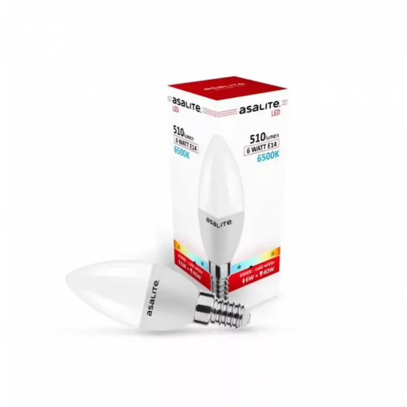 Rendeld meg most Asalite LED Izzó C37 gyertya E14 6W 6500K (510 lumen)