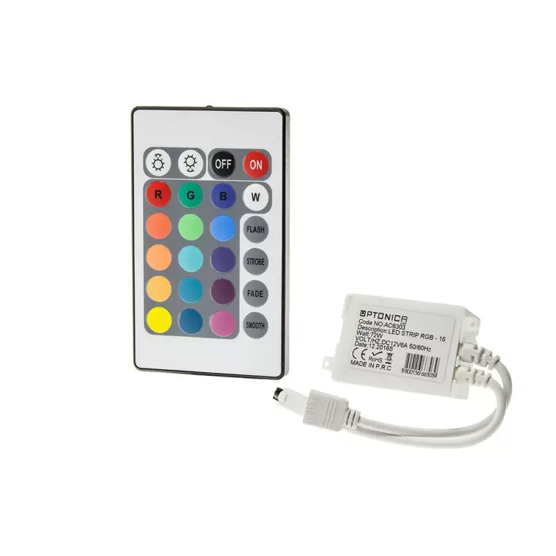 LED szalagvezérlő távirányítóval 16 gomb, 72W, dimmelhető, fehér, Optonica, 6303 Végkiárusítás