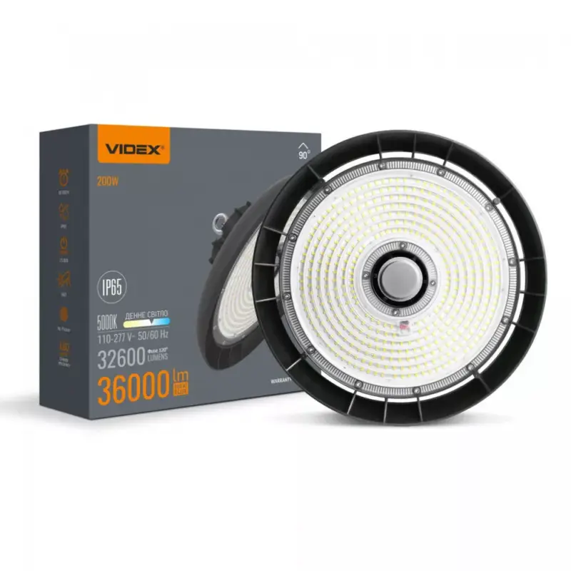 VIDEX HB01 LED csarnokvilágító 200W 5000K 36000Lm 220V Fekete Legkelendőbb