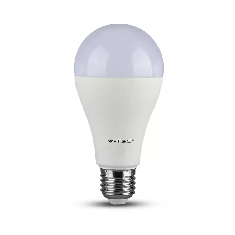 Ne maradj le LED izzó E27 Bliszter 2 db-os, 15w, 6400K, hideg fehér, 1350lm, 200°, fehér, CRI>80, 2 db/csomag, V-TAC, 7302