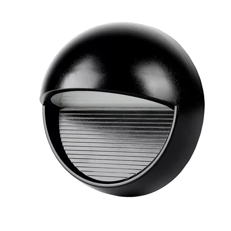 Különleges ajánlat LED fali lámpa lépcsővilágító kerek, 3w, 3000K, meleg fehér, 210lm, 90°, fekete, CRI>80, IP65, V-TAC, 1404