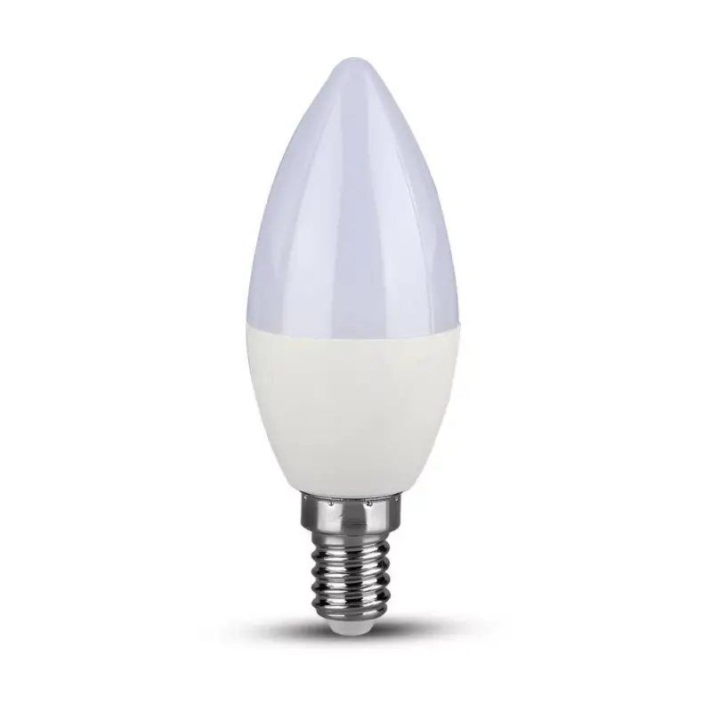 Szuper ajánlat LED izzó gyertya alakú E14 PRO, 5,5w, 6400K, hideg fehér, 470lm, 200°, fehér, CRI>80, dimmelhető, V-TAC, 20187