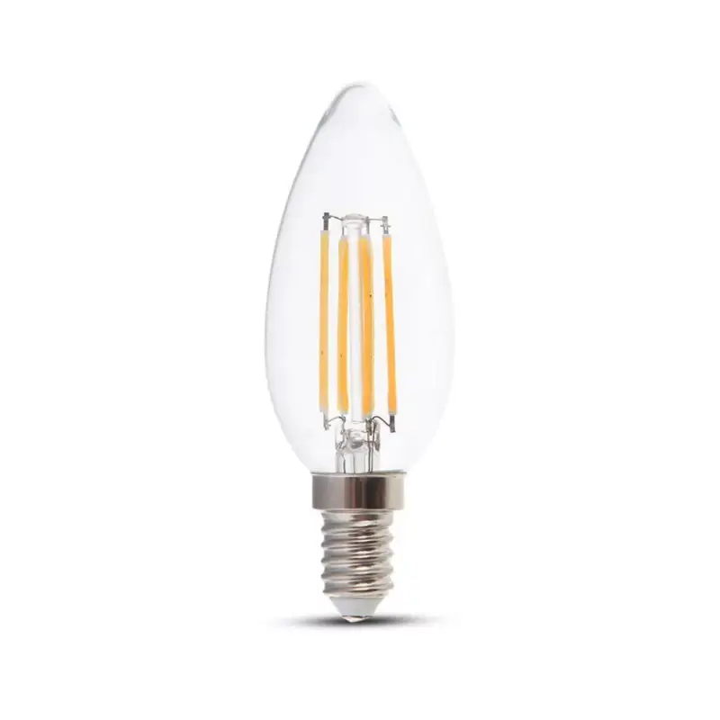 LED izzó átlátszó filament gyertya alakú E14, 4w, 3000K, meleg fehér, 400lm, 300°, CRI>80, V-TAC, 214301 Legjobb ár