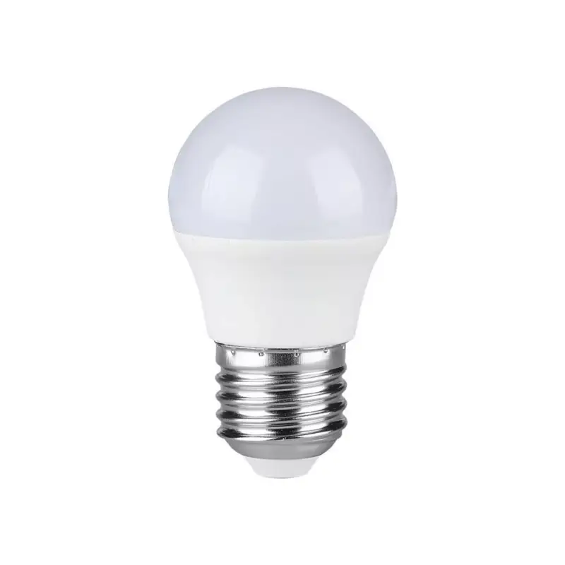 Azonnali szállítás LED izzó gömb alakú E27, 4,5w, 3000K, meleg fehér, 470lm, 180°, fehér, CRI>80, V-TAC, 217407