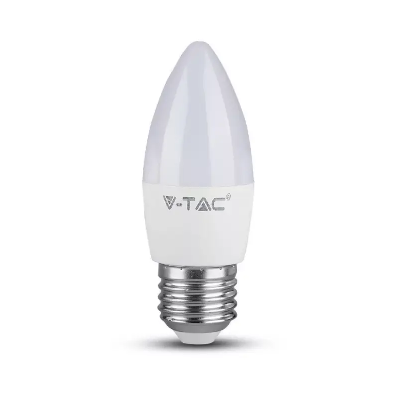 LED izzó gyertya alakú E14, 4,5w, 4000K, természetes fehér, 470lm, E27, 180°, fehér, CRI>80, V-TAC, 2143431 Kiárusítás