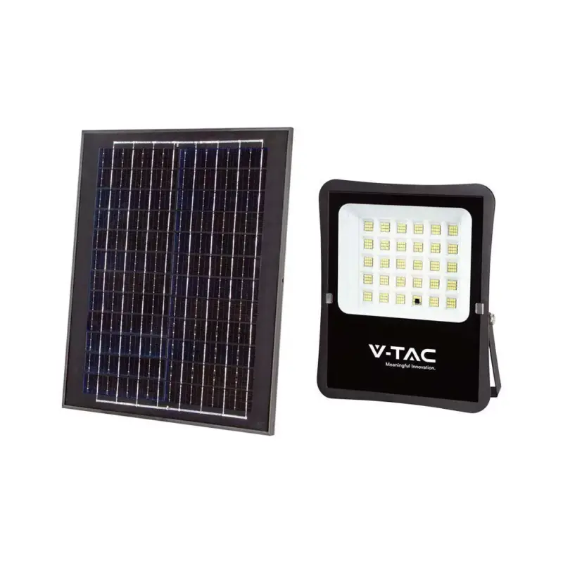 Napelemes LED reflektor, 6400K, hideg fehér, 2400lm, 100°, fekete, IP65, V-TAC, 6970 Alacsony ár