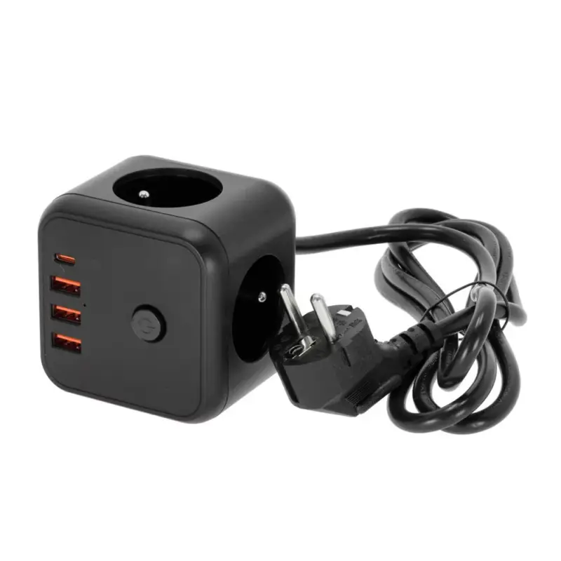 KOBI LINEA PRO CUBE C hosszabbító kábel 3 aljzat+3 USB/1 USB-C/1.5m/Zu+W fekete KOBI-001919 Prémium